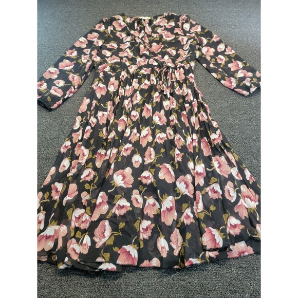 Indigo Rose Size PL Pink Floral Print Long Sleeve Lined Midi Dress Elastic Waist - Picture 5 of 15